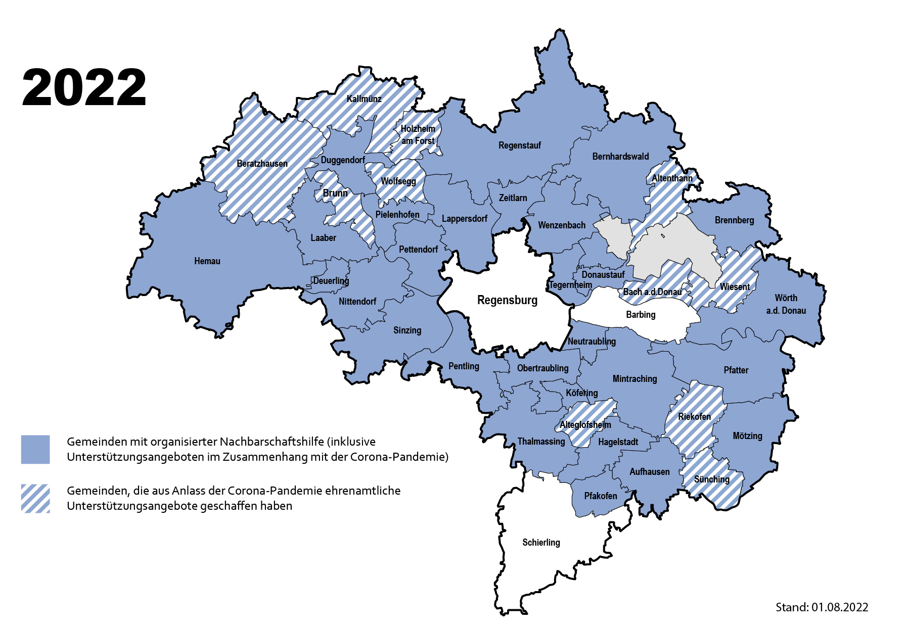 Landkarte der Gemeinden mit Nachbarschaftshilfen Landkreis Regensburg
