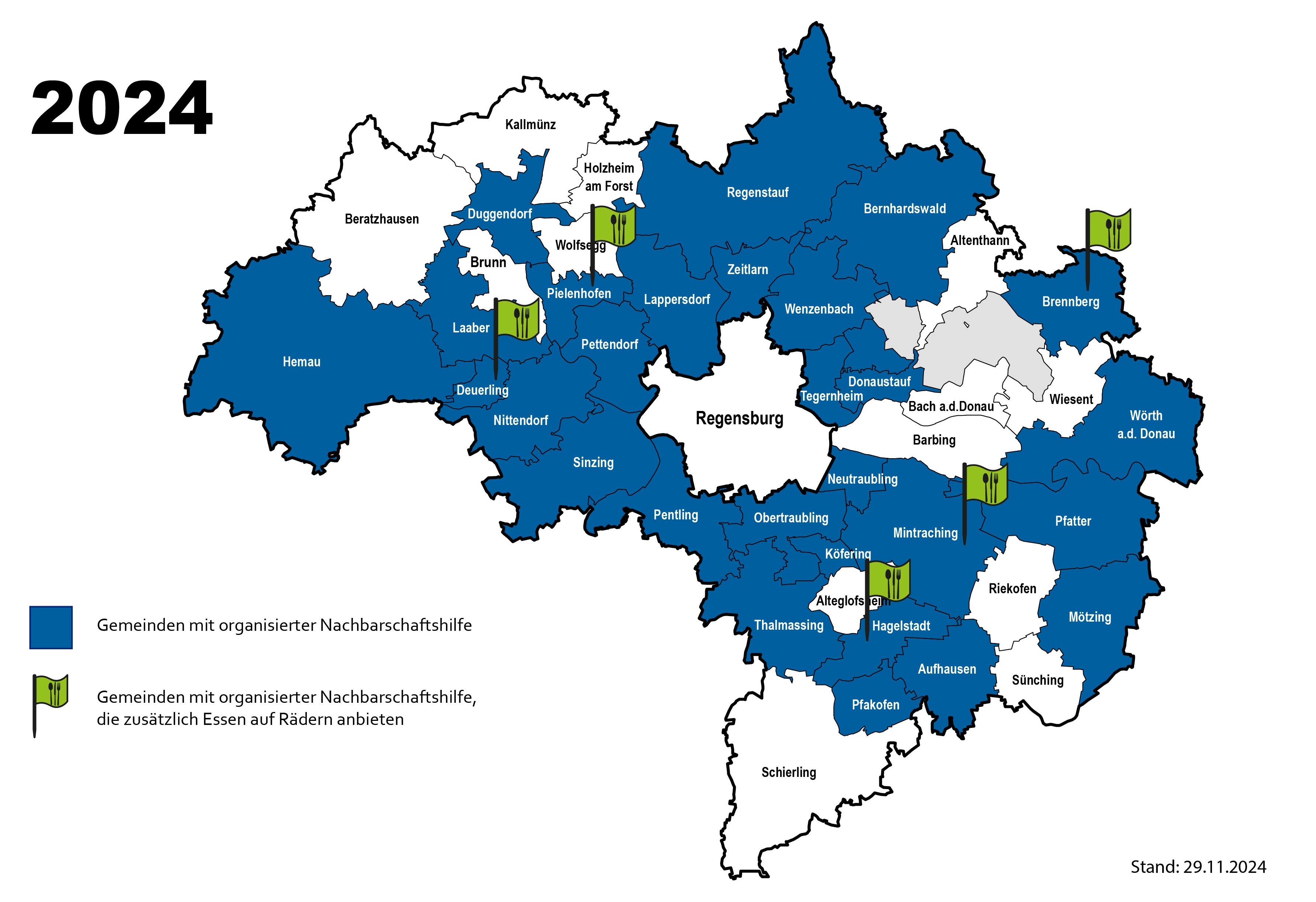 Landkarte der Gemeinden mit Nachbarschaftshilfen Landkreis Regensburg