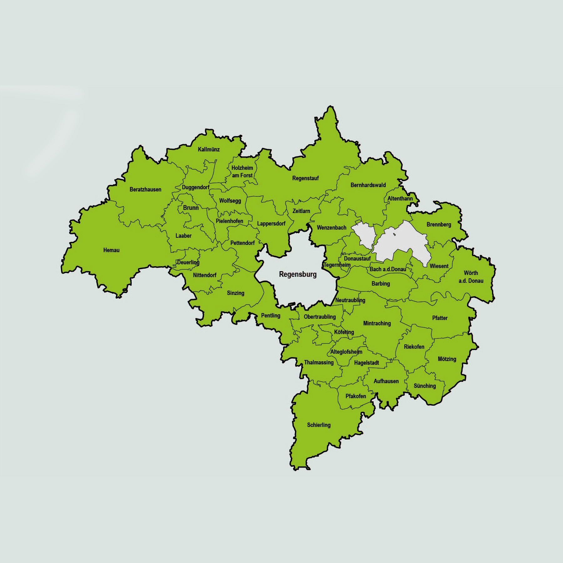 Landkarte der Gemeinden im Landkreis Regensburg