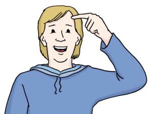 Mann mit blonden Haaren, der sich an die Stirn fasst mit einem Finger