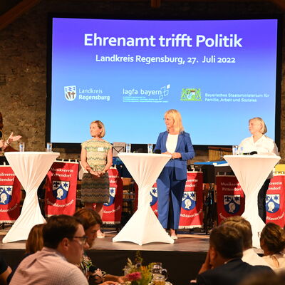 Bild vergr&ouml;&szlig;ern: Ehrenamtsabend mit vier Personen auf der Bühne